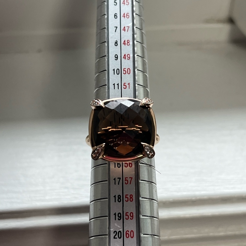 14k solid rose gold, Smokey Quartz and White Sapphire Cocktail Ring - Size 7 - Picture 7 of 8